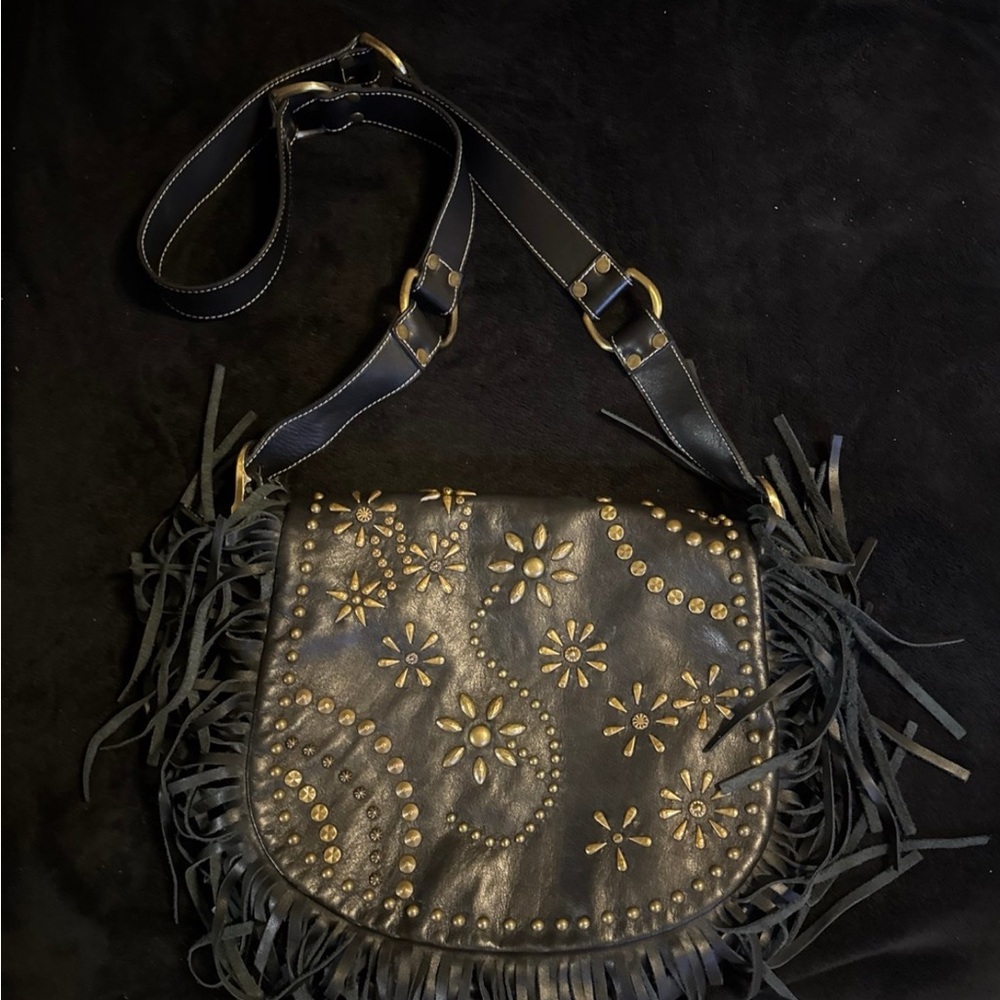 Isabella Fiore Black and Gold Floral Crossbody Bag